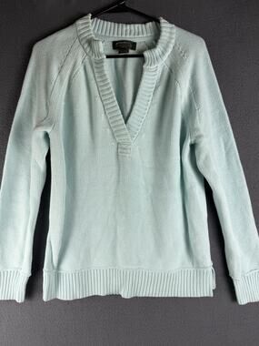 Vintage Eddie Bauer Knit V-neck Sweater Light Blue Women size Large Cotton USA